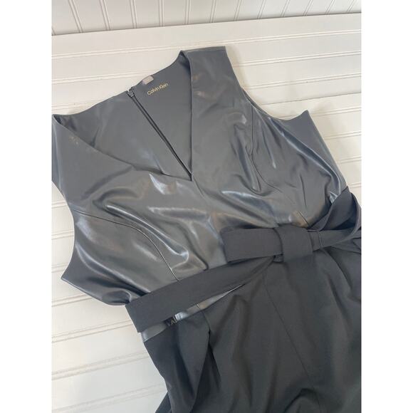 Calvin Klein Mix Media Cropped Jumpsuit Black with Faux Leather Top V-Neck 16 - Picture 5 of 9